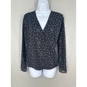 Mango Top Womens Small Black Star Print Sheer Silver Boho Witchy Whimsigoth
